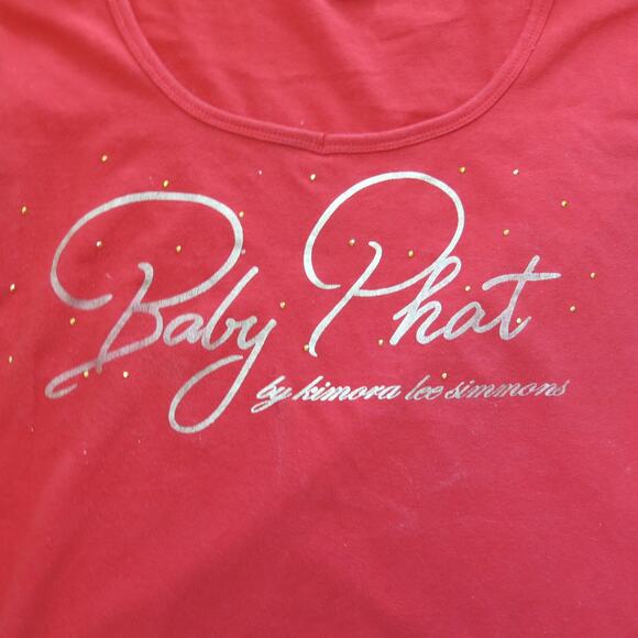 BABY PHAT Flutter Sparkle Top Size L Girls Ruffle Sleeve Gold Red Y2K Hip Hop - Picture 2 of 9